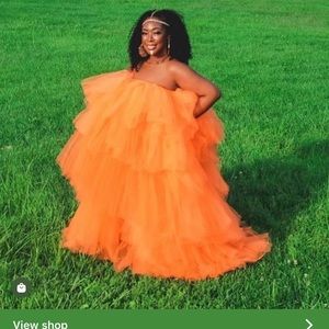 Orange Tulle Dress. High low dress with train. Dress was worn once for pictures.